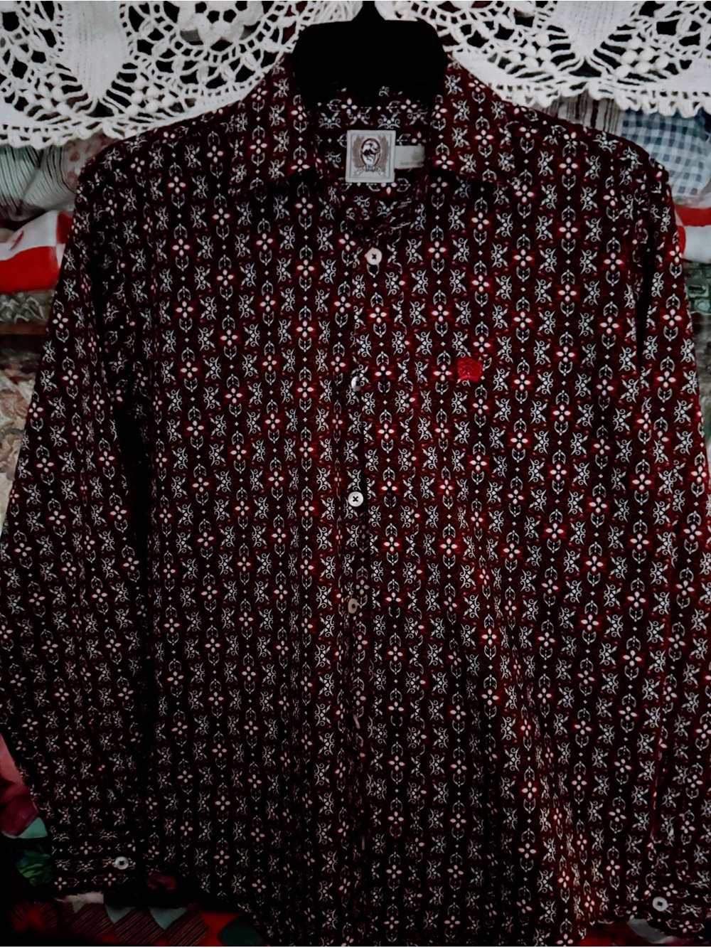 Girl’s Large (12) Burgundy Patterned Long-Sleeve Western Cinch Shirt Rodeo NWOT